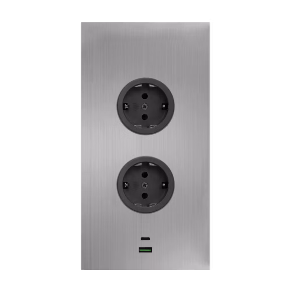 Hörnbox Asta 2-vägs rostfri med 2x USB-A/C(stående/liggande)