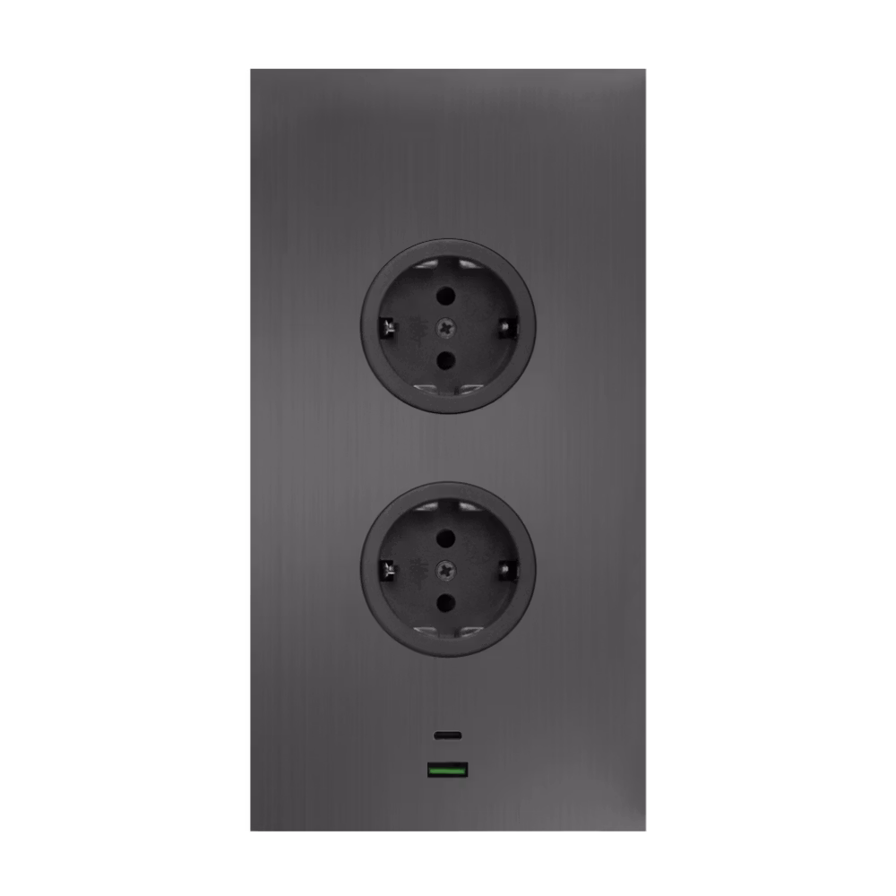 Hörnbox Asta 2-vägs Gun Metal med 2x USB-A/C (stående/liggande)