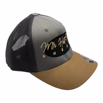 Premium YP110T Trucker-Earh Tone Mesh Stretch Adjustable with black oval and light brown text