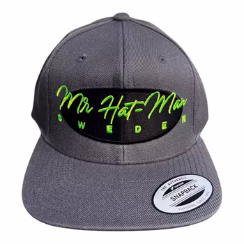 YP6606 Classic Snapback Dark Grey with black front oval and green text