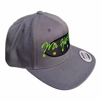 YP6606 Classic Snapback Dark Grey with black front oval and green text