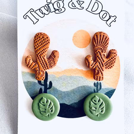 Terracotta boho Cactus + Monstera button