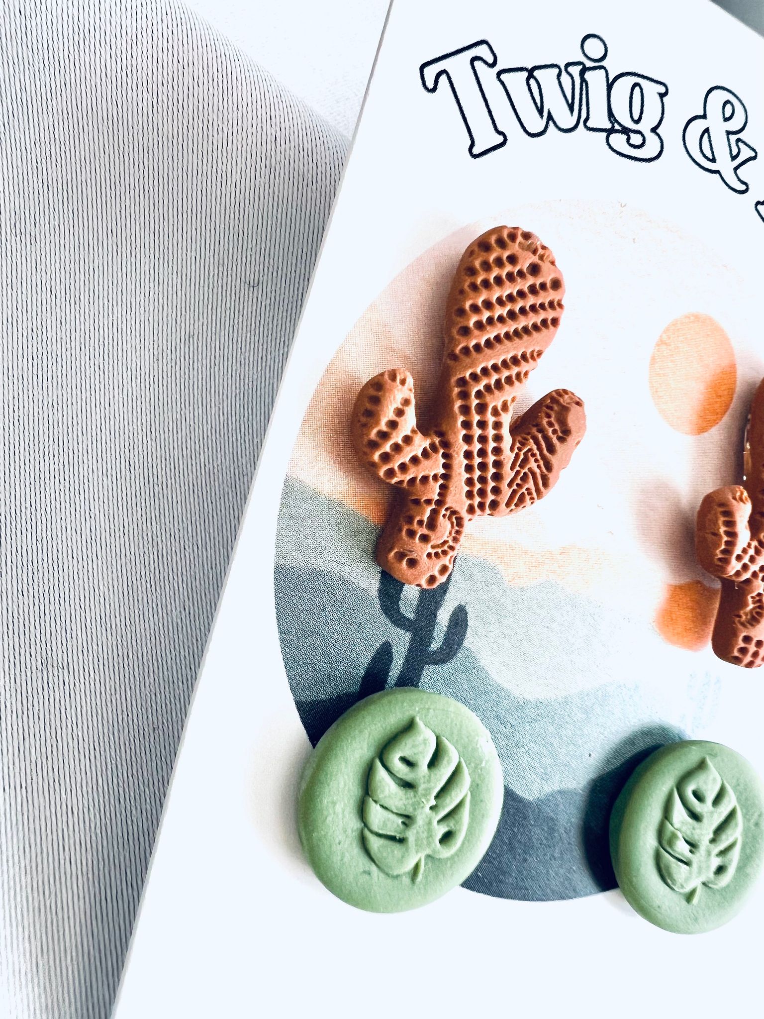 Terracotta boho Cactus + Monstera button