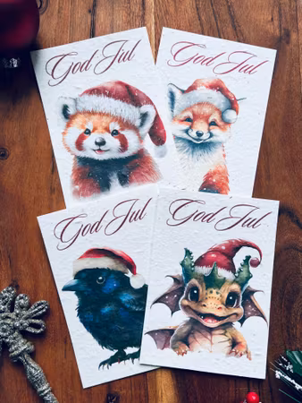 Planterbart frökort - Julkort; God Jul, olika djur