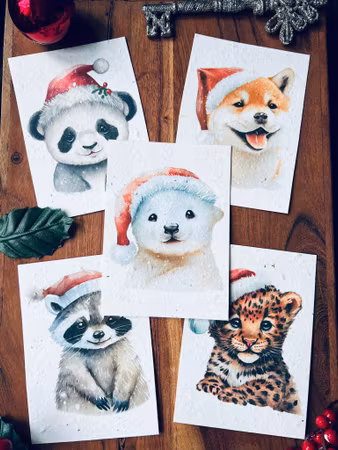 Planterbart frökort - Julkort; olika djur