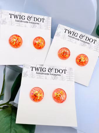 Neon Peach - Button Studs
