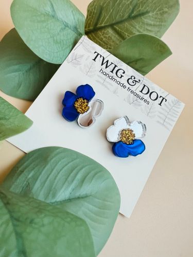 Jewel Flower, blue & silver