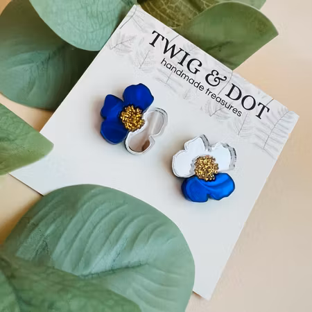 Jewel Flower, blue & silver