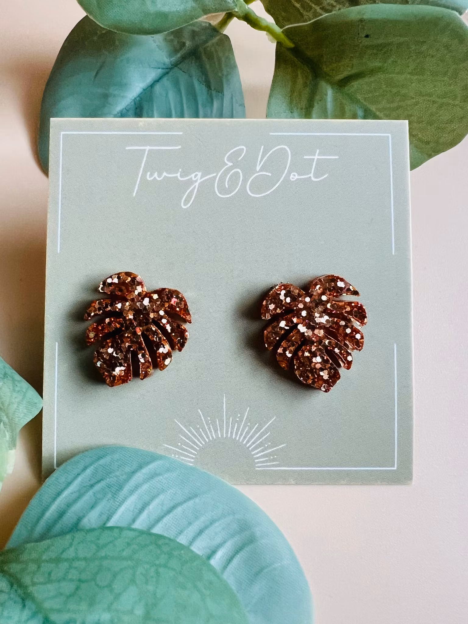 Mini Monstera Koppar Glitter