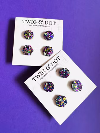 Hexagon & Dot - Ghoulish Glitter - tvåpack studs