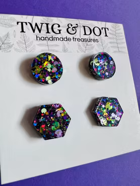 Hexagon & Dot - Ghoulish Glitter - tvåpack studs