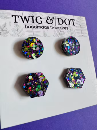 Hexagon & Dot - Ghoulish Glitter - tvåpack studs