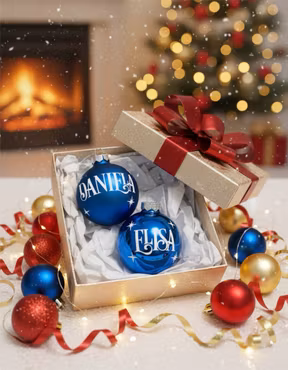 "Klassisk Blå" - Julkula med namn - Glas