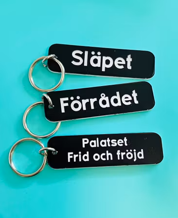 Nyckelring egen text - svart/vit