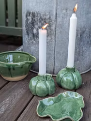 Pumpaljusstake med löv mörkgrön