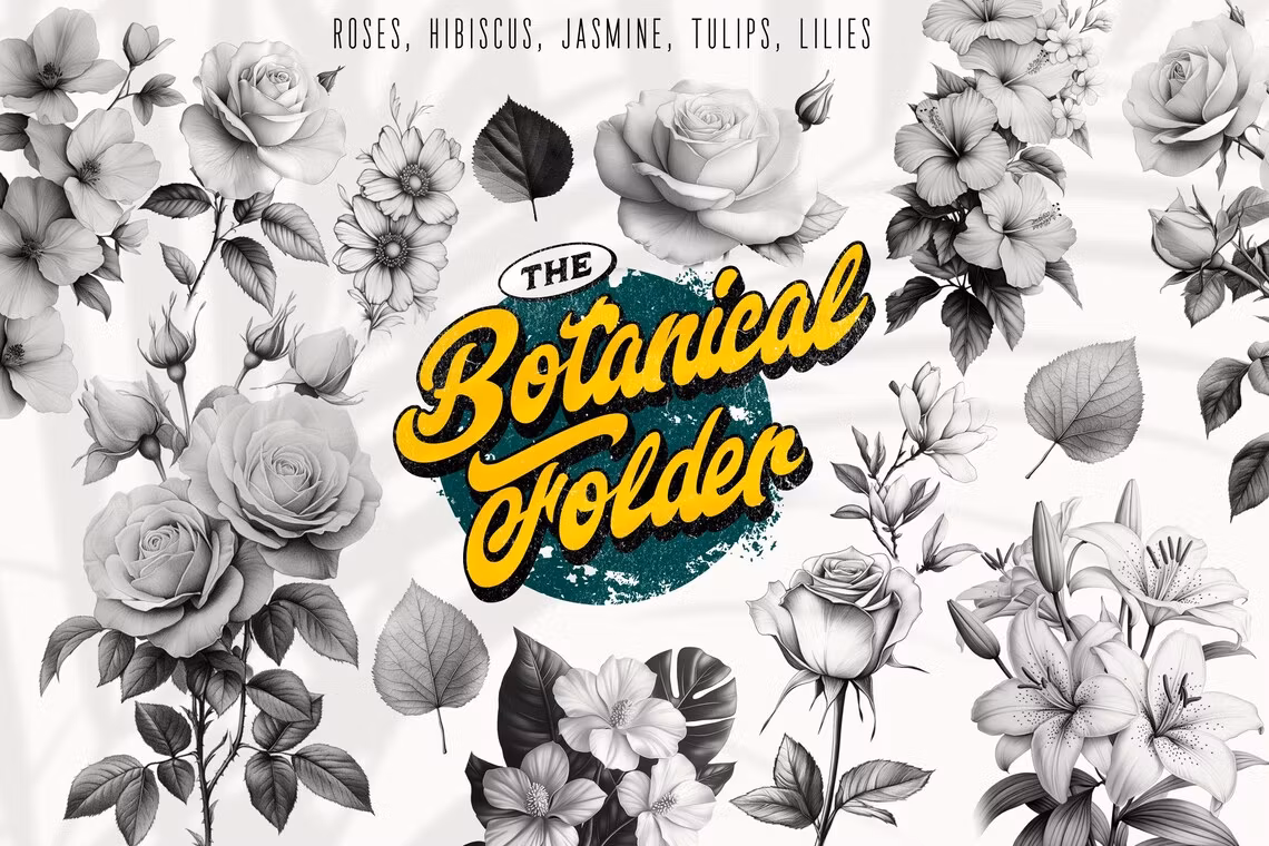 The Botanical Folder XL, 3000+, 100% Custom Art, Procreate brushes, png files, svg files, flowers, nature, foliage, mushrooms, leaves