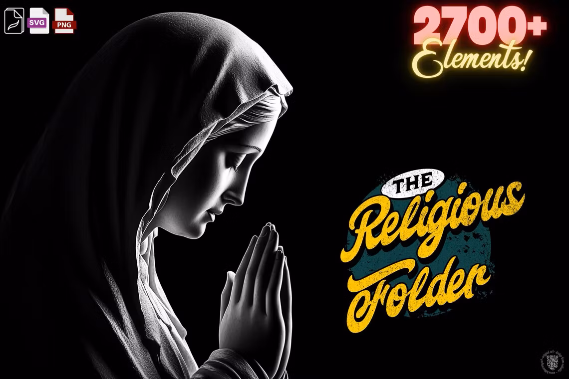 The Religious Folder - XL, Procreate stamps, Svg files, Png files, 2700+ elements, Tattoo flash, Tattoo ideas, Religious designs