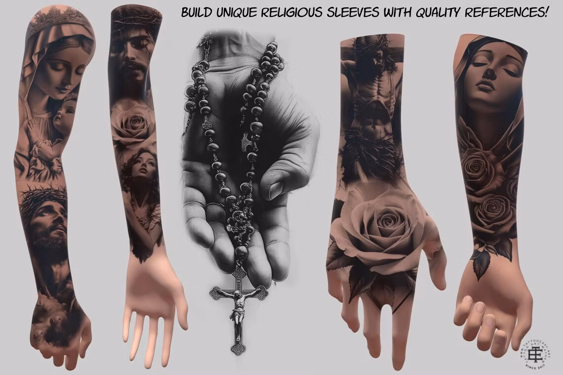 The Religious Folder - XL, Procreate stamps, Svg files, Png files, 2700+ elements, Tattoo flash, Tattoo ideas, Religious designs