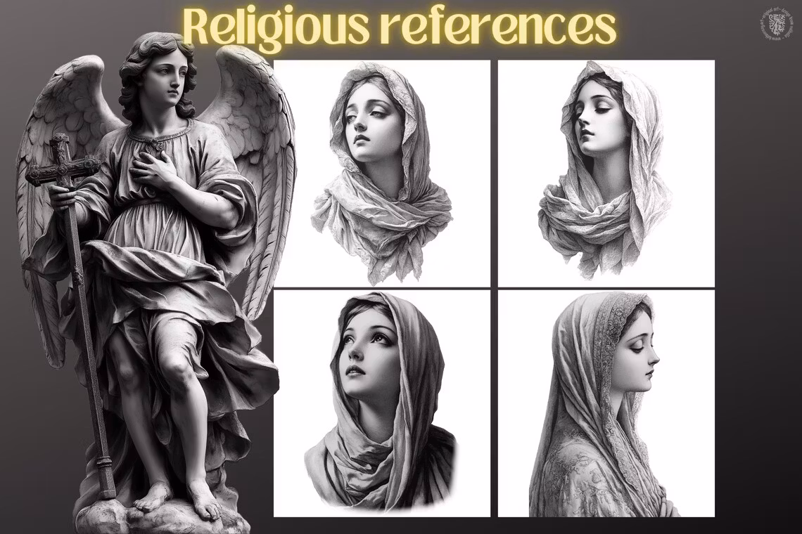 The Religious Folder - XL, Procreate stamps, Svg files, Png files, 2700+ elements, Tattoo flash, Tattoo ideas, Religious designs