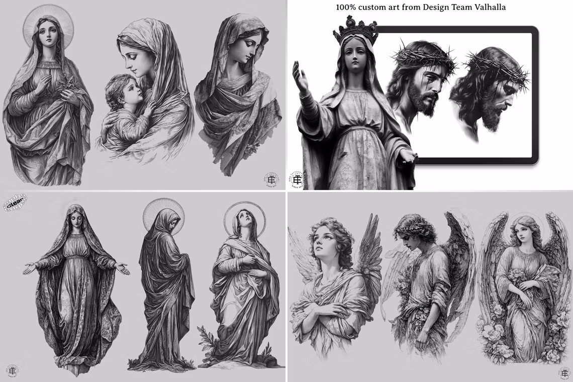 The Religious Folder - XL, Procreate stamps, Svg files, Png files, 2700+ elements, Tattoo flash, Tattoo ideas, Religious designs