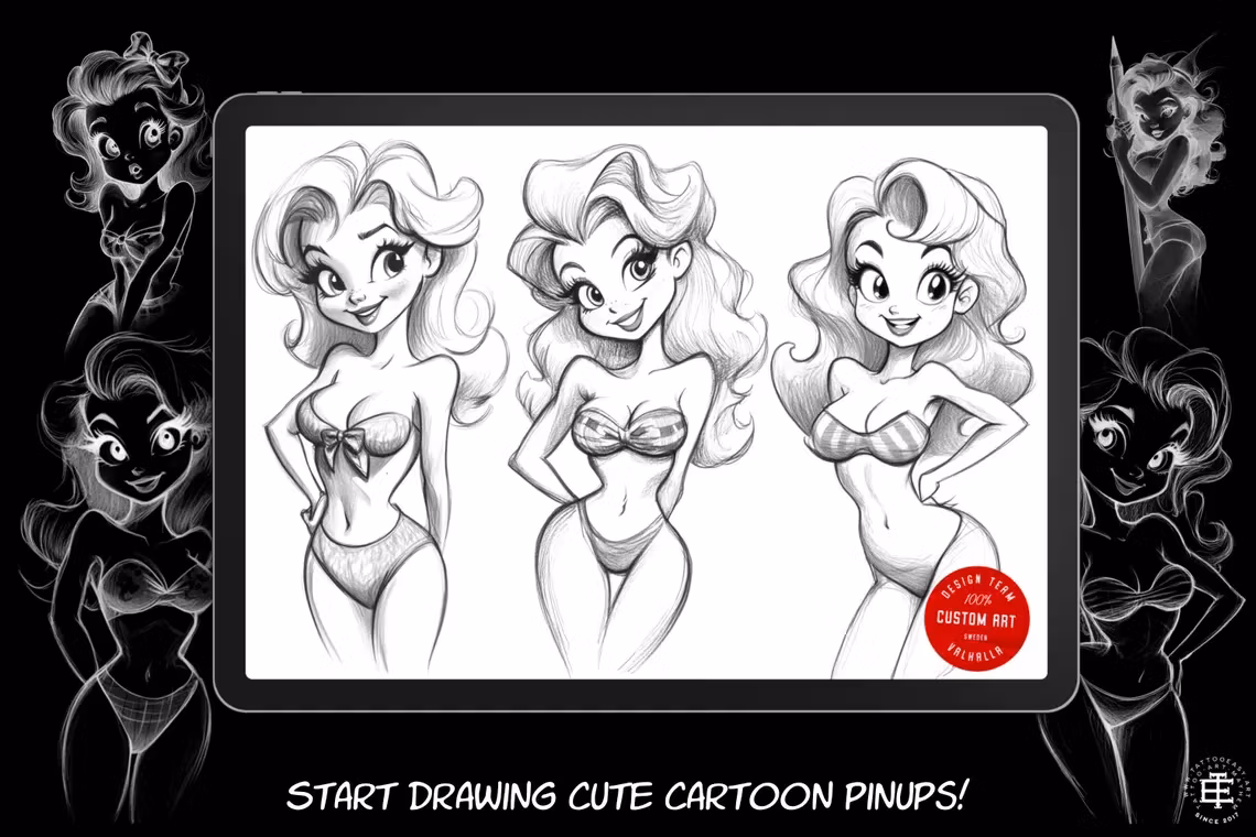 The Pinup Reference Library - XXL, Procreate stamps, Svg files, Png files, 4300+ elements, Tattoo flash, Tattoo ideas, Pinup designs
