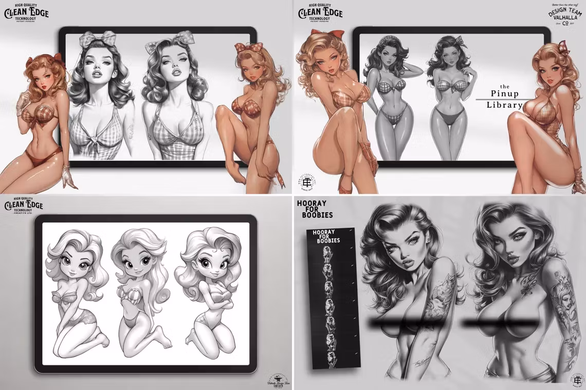 The Pinup Reference Library - XXL, Procreate stamps, Svg files, Png files, 4300+ elements, Tattoo flash, Tattoo ideas, Pinup designs