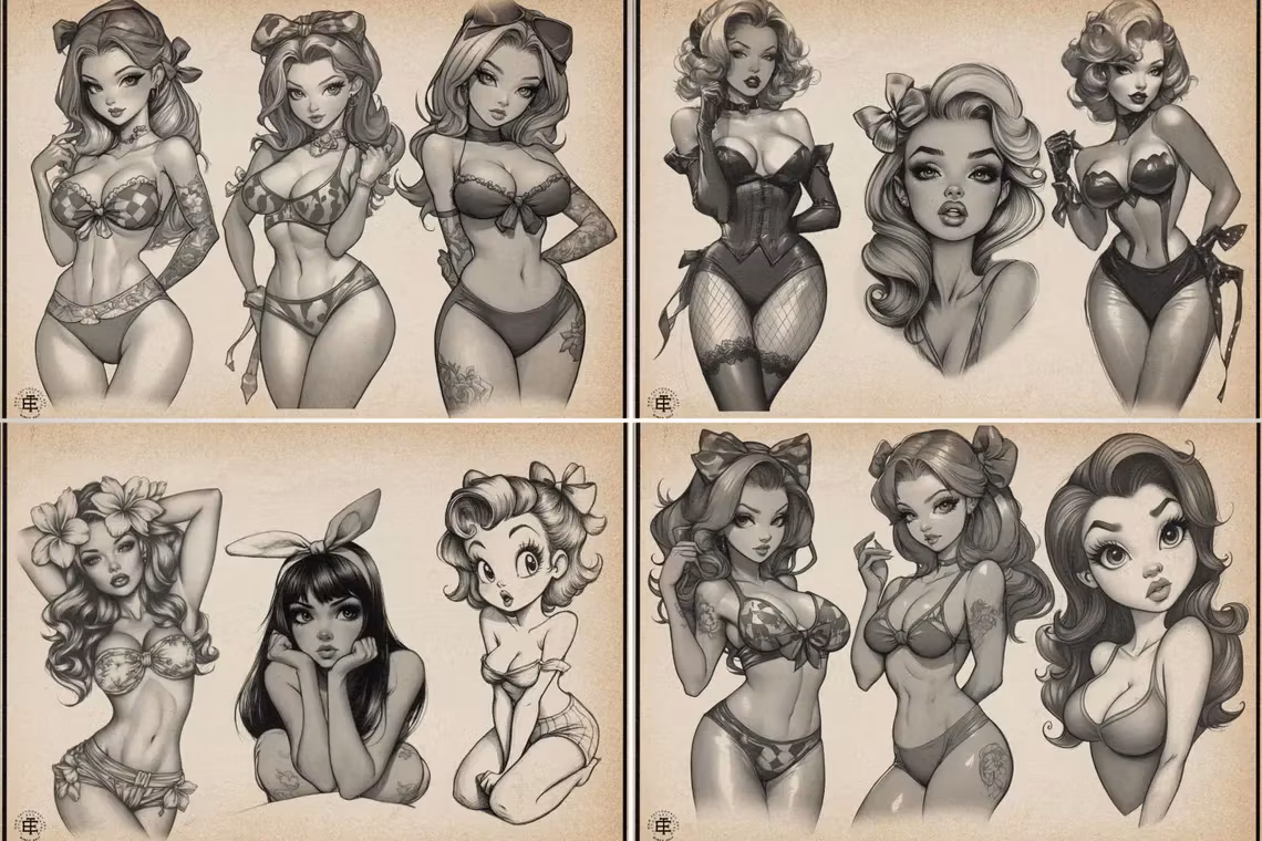 The Pinup Reference Library - XXL, Procreate stamps, Svg files, Png files, 4300+ elements, Tattoo flash, Tattoo ideas, Pinup designs