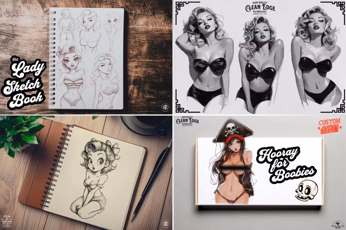 The Pinup Reference Library - XXL, Procreate stamps, Svg files, Png files, 4300+ elements, Tattoo flash, Tattoo ideas, Pinup designs