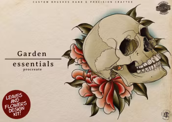 Procreate - Garden Essentials, Tattoo Leaves & Flowers, Fineline, hand drawn