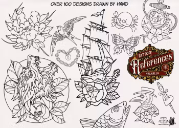 Procreate - Traditional vol.1,2 & 3, 300+ designs drawn by hand, tattoo flash art, tattoo reference bundle, outlined tattoo designs!