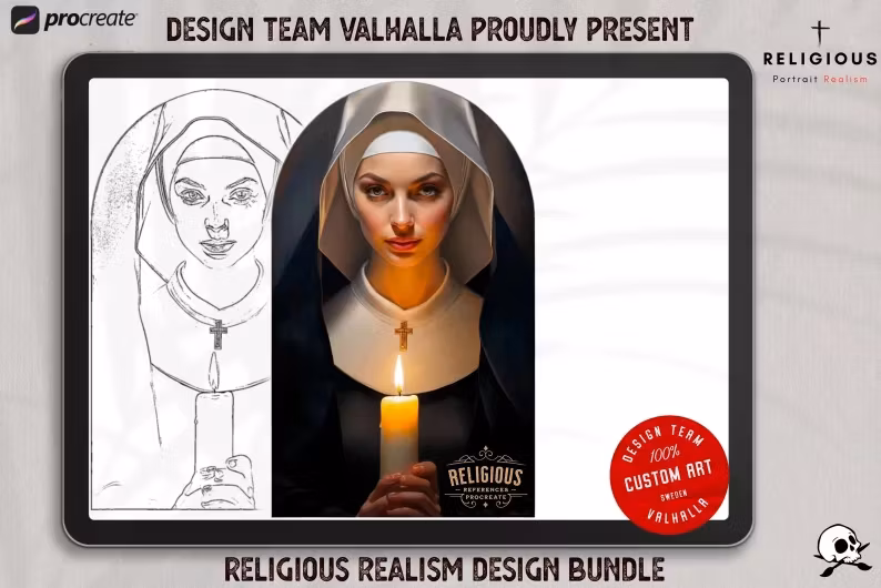 Religious B&g realism design bundle XL collection, custom designs for Procreate