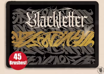 InkFlow Blackletter brushes + alphabet, calligraffiti brushes, gothic calligraphy for procreate, tattoo brushes