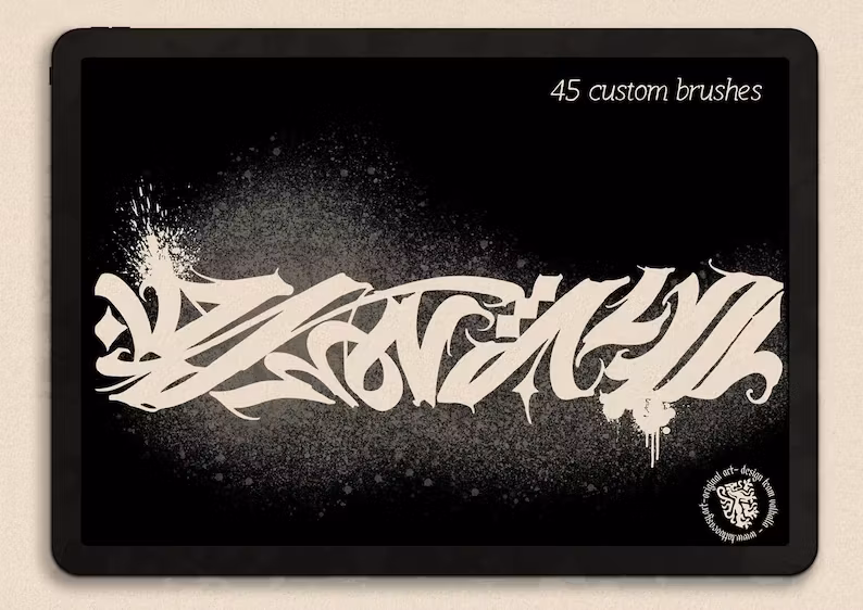 InkFlow Blackletter brushes + alphabet, calligraffiti brushes, gothic calligraphy for procreate, tattoo brushes