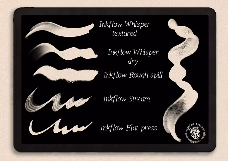 InkFlow Blackletter brushes + alphabet, calligraffiti brushes, gothic calligraphy for procreate, tattoo brushes