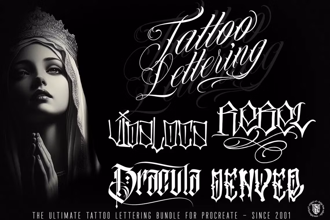 Procreate, Custom Tattoo Lettering Vol.2 / XL bundle 1000+ design elements for Procreate