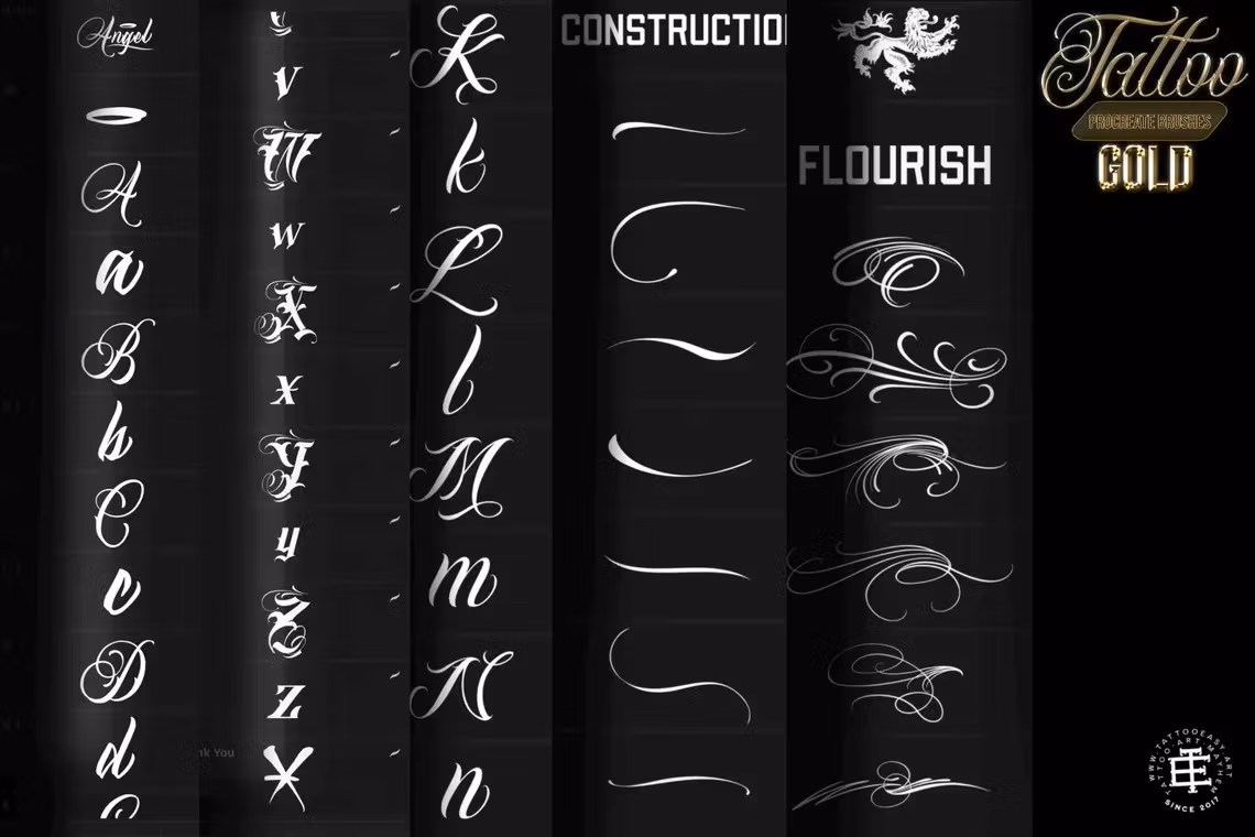 Procreate, Custom Tattoo Lettering Vol.2 / XL bundle 1000+ design elements for Procreate
