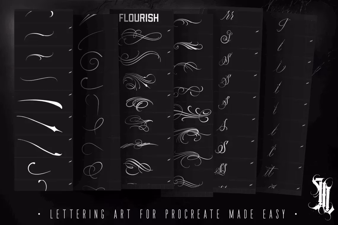 Procreate, Custom Tattoo Lettering Vol.2 / XL bundle 1000+ design elements for Procreate