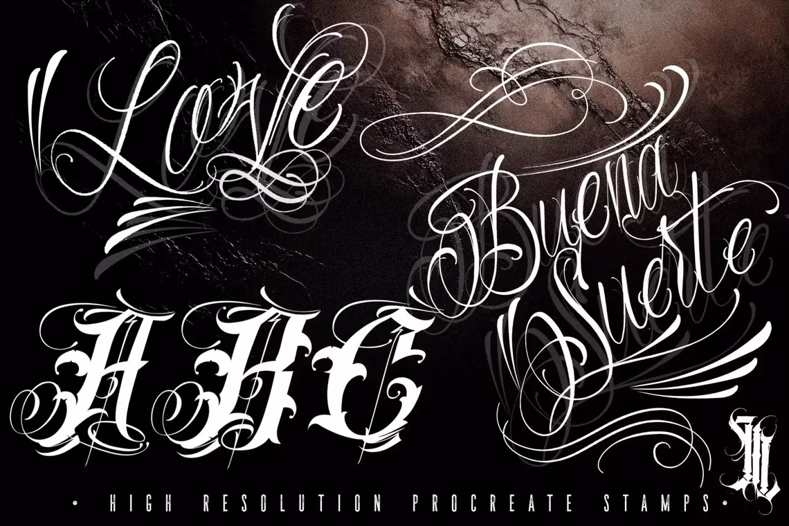 Procreate, Custom Tattoo Lettering Vol.2 / XL bundle 1000+ design elements for Procreate