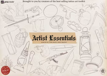Procreate / The Artist Essentials, custom made design kit,! free to use for tattoo work and references! 800+ elements!