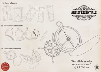 Procreate / The Artist Essentials, custom made design kit,! free to use for tattoo work and references! 800+ elements!
