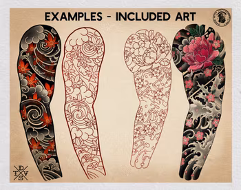 Procreate Japanese Traditional Tattoo Designs (Sleeves, flowers & Chest)