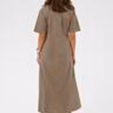 Cuberrie Dress, klänning med kort ärm och V-ringning brun