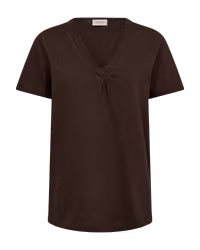 FQSABINA-V-SS-TWIST, v-ringad t-shirt med detalj, brun