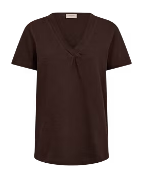 FQSABINA-V-SS-TWIST, v-ringad t-shirt med detalj, brun