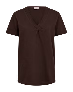 FQSABINA-V-SS-TWIST, v-ringad t-shirt med detalj, brun