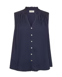 FQESALLY-BLOUSE, v-ringad blus utan ärm mörkblå