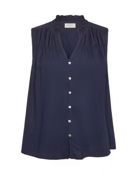 FQESALLY-BLOUSE, v-ringad blus utan ärm mörkblå