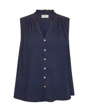 FQESALLY-BLOUSE, v-ringad blus utan ärm mörkblå