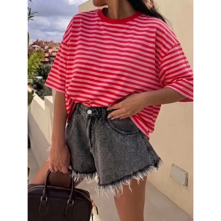 Helena randig t-shirt, rosa