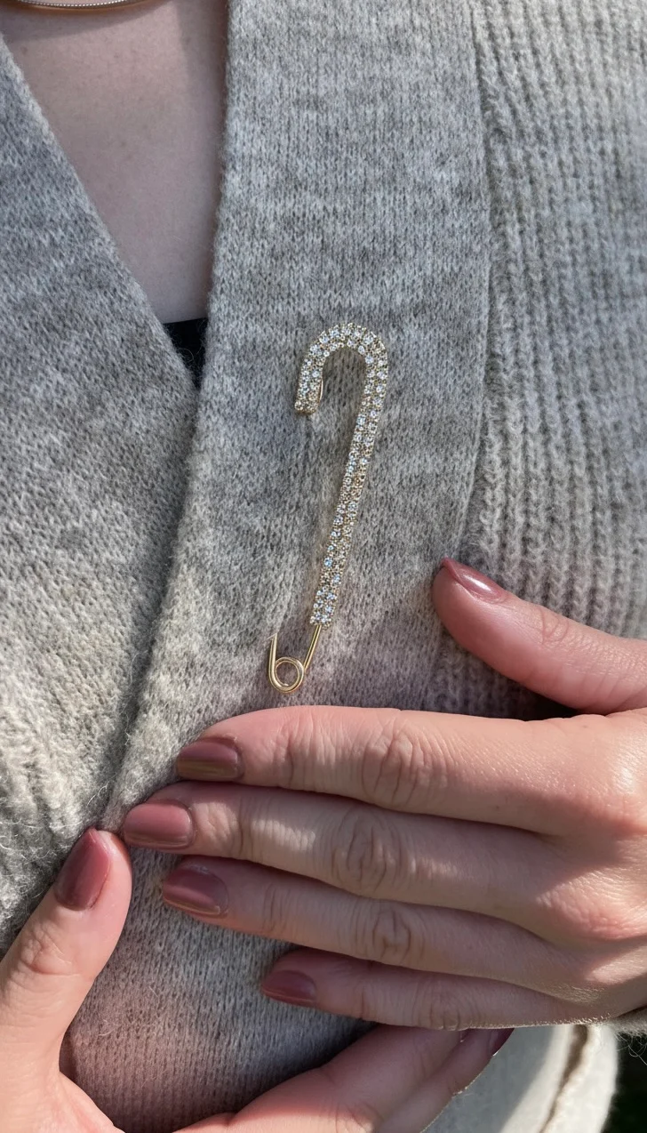 Crystal safety pin guld